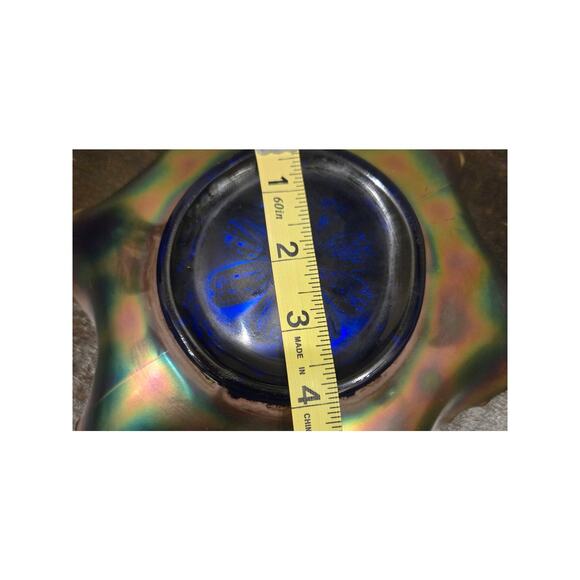 Vintage Fenton Carnival Glass Bowl Scalloped Edge Floral Pattern 10” - Picture 7 of 7